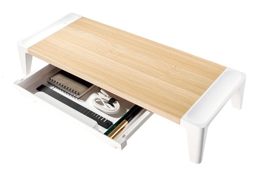 [NAMB-ACA-MSTD-02OAK] mbeatÂ® activiva Eroglife Monitor Stand Riser with Storage Drawer -  Ergonomic Design, Reduces Eye Strain and Improves Work Posture, White Oak